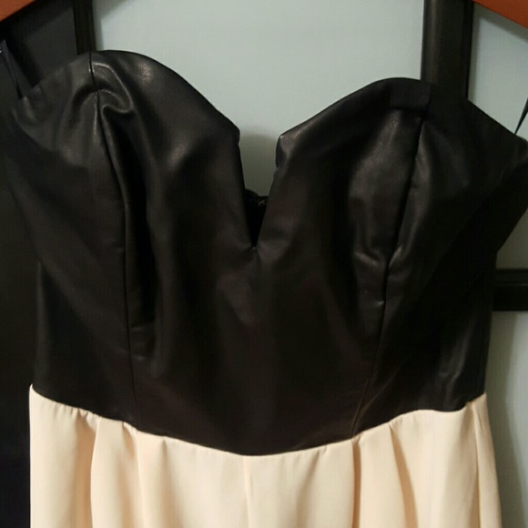 Straplesa Faux Leather Jumpsuit w/Ivory pants - Picture 3 of 4